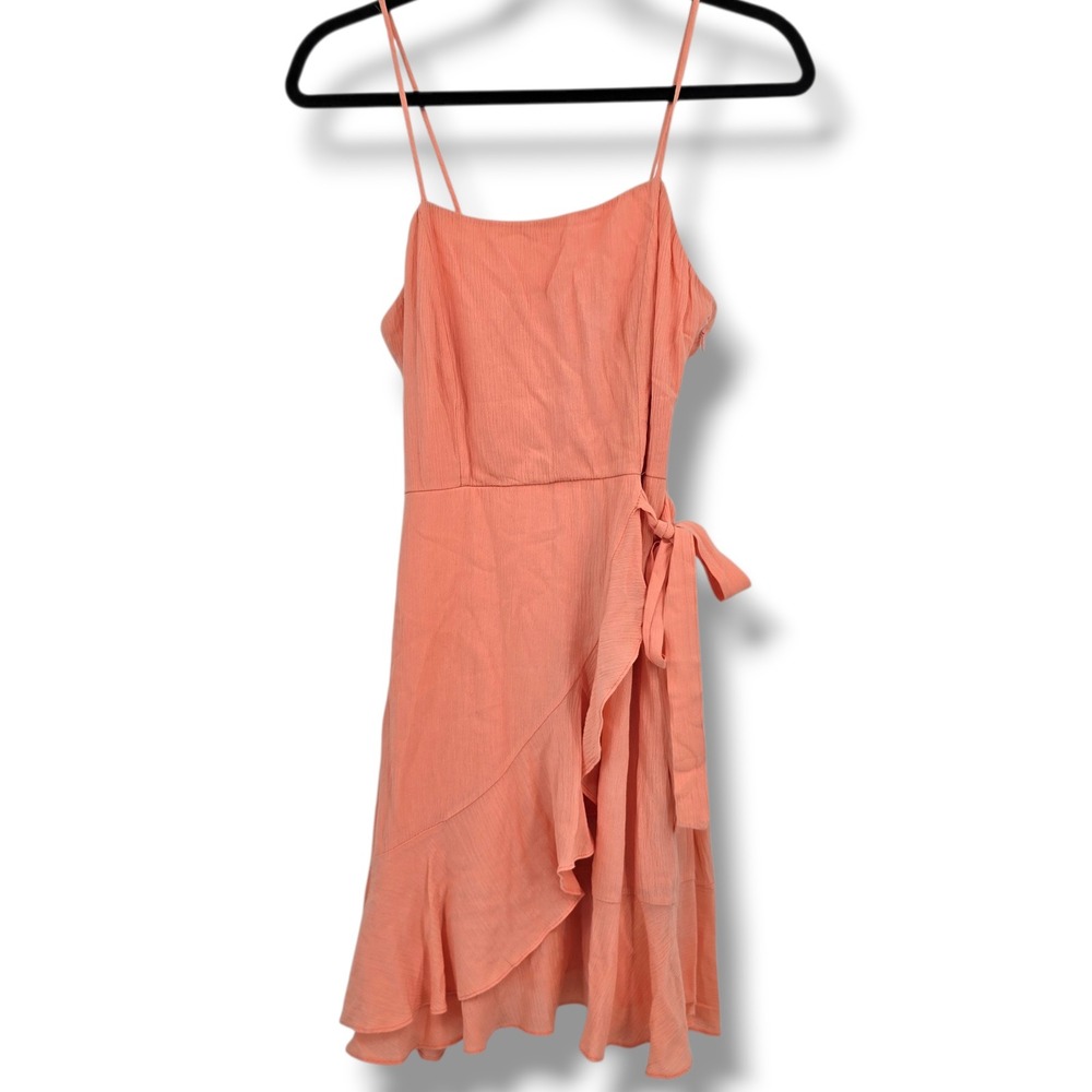 Altar'd State Women Coral Peach Ruffle Wrap Mini Dress‎ Smocked Back Size Small